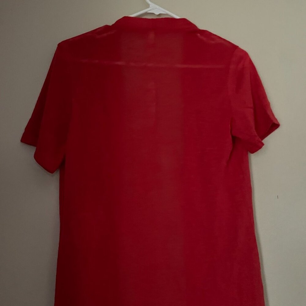 Sheer Red Open-Front Cardigan - Picture 5 of 7